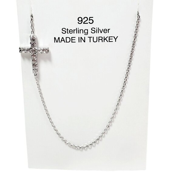 Sterling Silver Side Cross earrings & matching cross necklace, new & unworn 925 - Picture 7 of 9